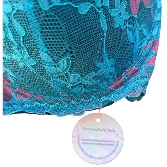FFF plus Size Blue Pink Floral Full Coverage Underwire Lightly Balconette 38D NW - Picture 6 of 7